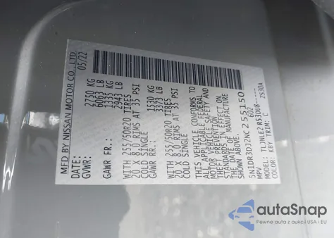 2022 Nissan Pathfinder Platinum 4Wd из США, поврежденный, VIN 5N1DR3DJ2NC255150